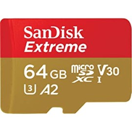 SanDisk 64GB Extreme microSDXC, U3, C10, V30, UHS 1, 160MB/s R, 60MB/s W, A2 Card, for 4K Video Rec on Smartphones, Action Cams & Drones, SDSQXA2