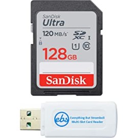 SanDisk 128GB SD Ultra Memory Card for Waterproof Camera Works with Olympus Tough TG-6, TG-5, TG-4, TG-3, TG-870 (SDSDUNR-128G-GN6IN) Plus (1) Everything But Stromboli SD Card Reader