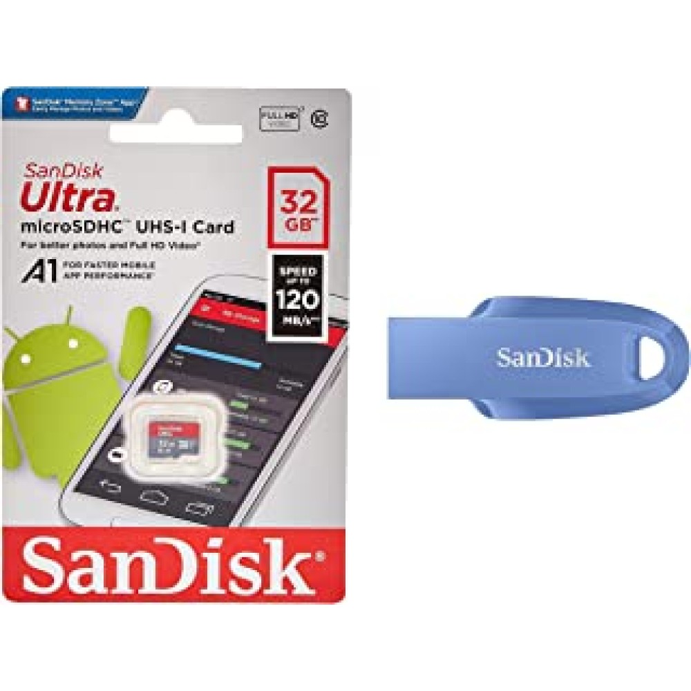 SanDisk Ultra microSD UHS-I Card 32GB, 120MB/s R & Â® Ultra Curve USB 3.2 32GB 100MB/s R Navy Blue