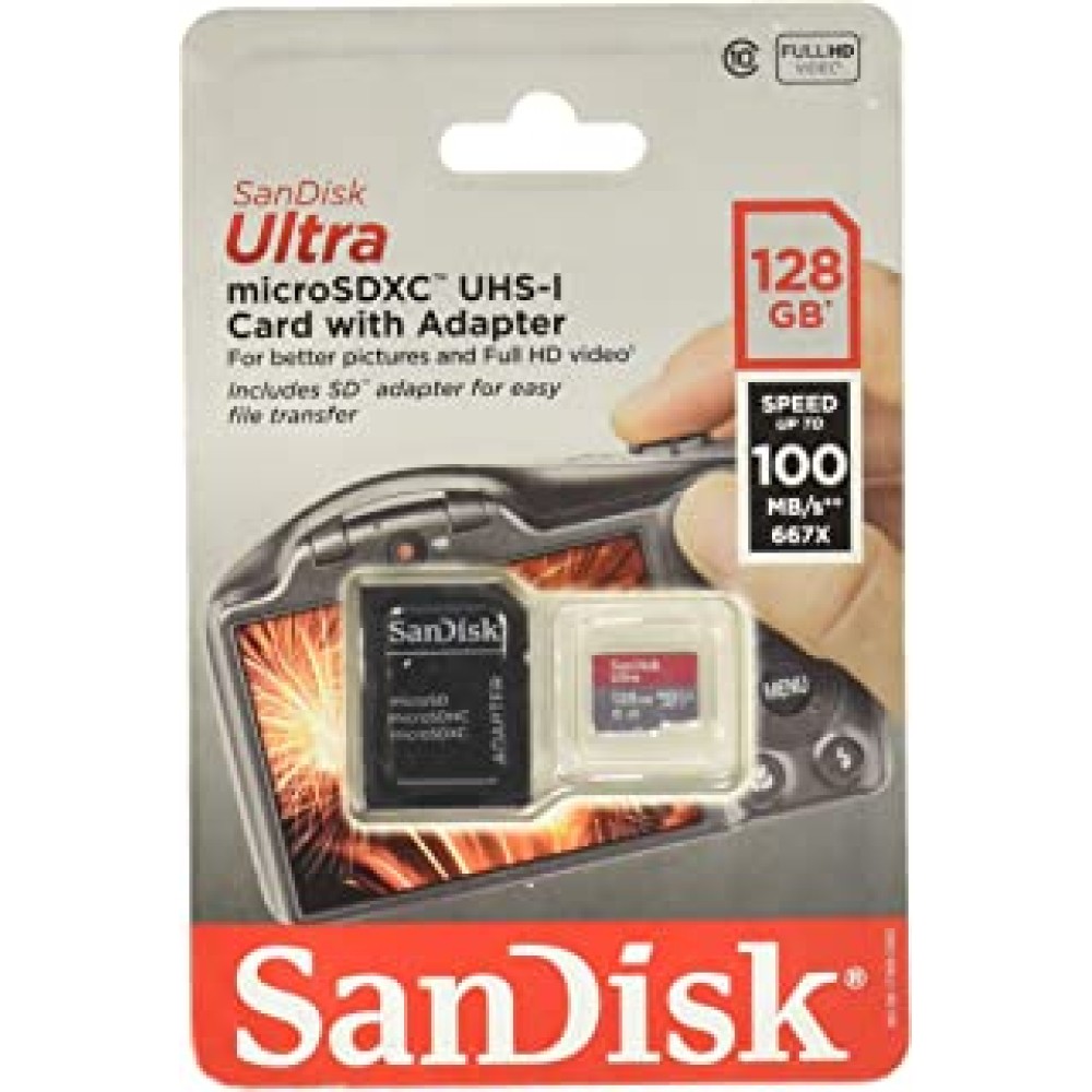 Sandisk Ultra - Flash Memory Card - 128 GB - MicroSDXC UHS-I, Black (SDSQUNC-128G-AN6IA)