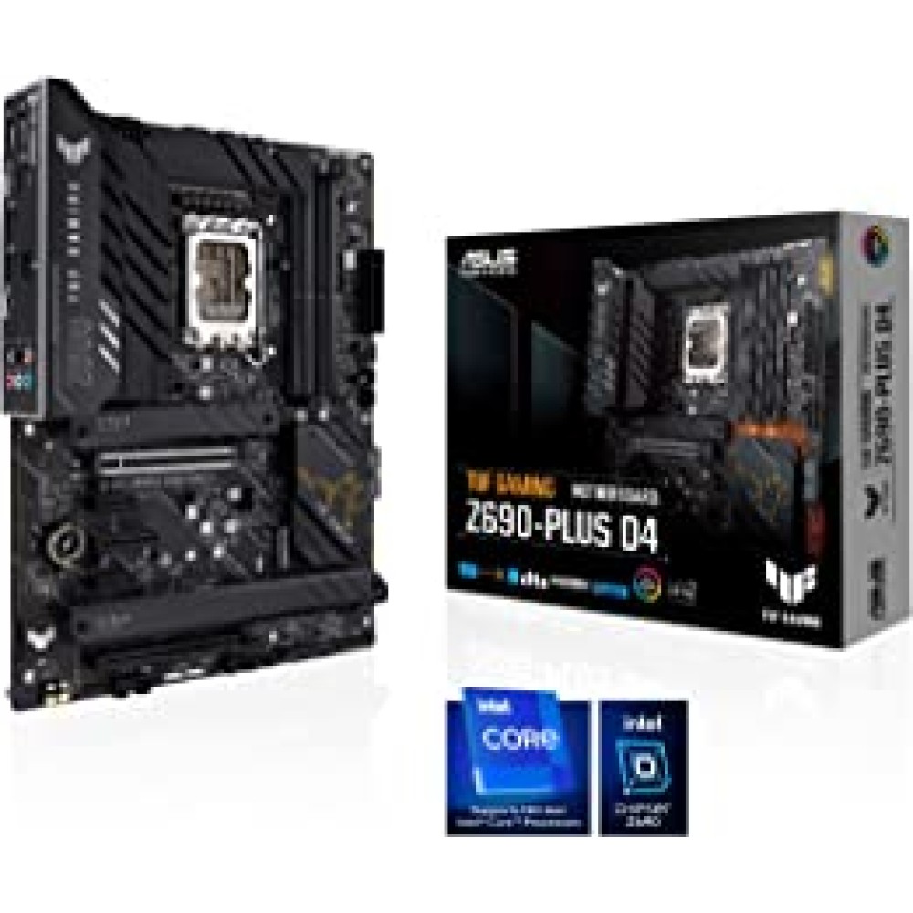ASUS TUF Gaming Z690-PLUS D4 LGA 1700 (12th Gen Intel Core) ATX Motherboard with PCIe 5.0, DDR4 RAM, Four M.2 Slots, 2.5Gb Ethernet, USB 3.2 Type-C, Thunderbolt 4 Support and RGB Lighting, Black