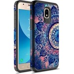 Samsung Galaxy J7 V 2nd Gen/J7 Refine/J7 Top/J7 Star/J7 Aura/J7 2018 Case w/ Tempered Glass Screen Protector, Rosebono Hybrid Graphic Colorful Armor Case for SM-J737 (Mandala)