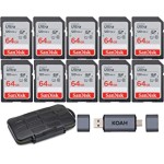 SanDisk 64GB 120MB/S Ultra UHS-I SDXC Memory Card (10-Pack) with Koah Pro Storage Case and USB 3.1 SD Card Reader Bundle (12 Items)