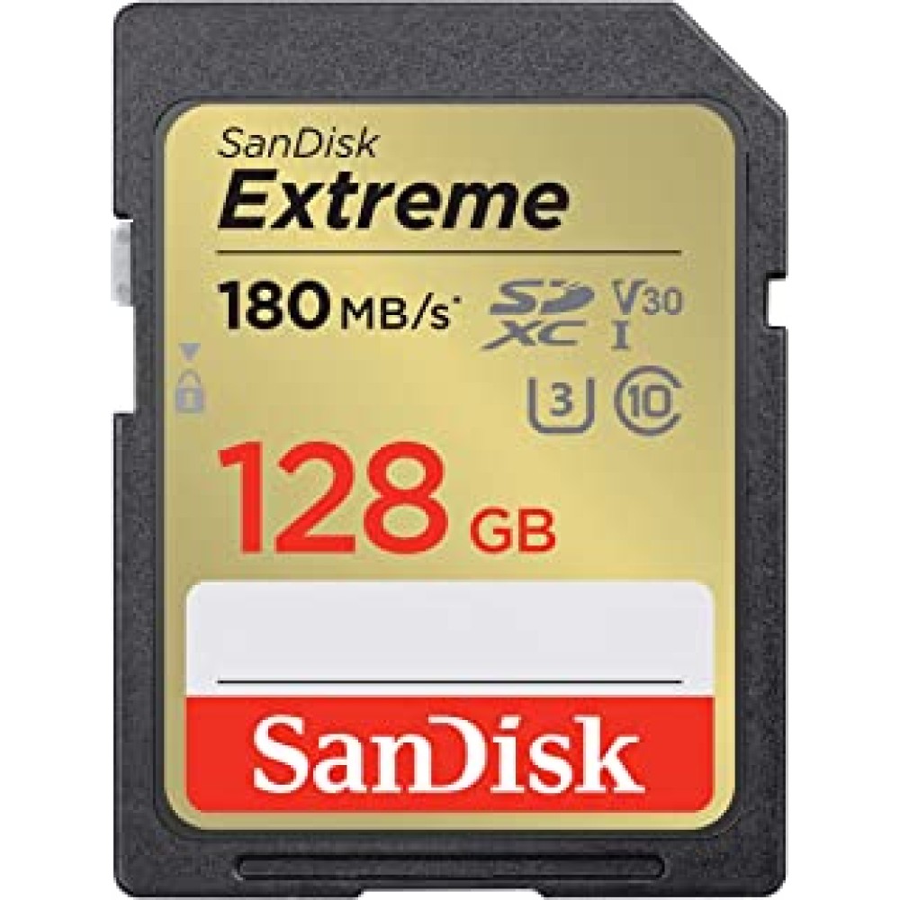 SanDisk Extreme SD UHS I 128GB Card for 4K Video for DSLR and Mirrorless Cameras 180MB/s Read & 90MB/s Write