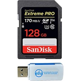 SanDisk Extreme Pro 128GB SD Card for Camera Works with Nikon Z6 II (Z 6II), Z7 II (Z 7II) - SDXC UHS-I Card (SDSDXXY-128G-GN4IN) Bundle with (1) Everything But Stromboli Micro & SD Memory Card Reader