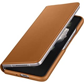 Samsung Electronics Galaxy Z Fold 3 Flip Phone Case, Leather Protective Cover with Stand, Heavy Duty, Shockproof Smartphone Protector, US Version, Camel (EF-FF926LAEGUS)