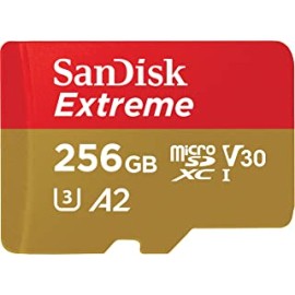SanDisk 256GB Extreme microSDXC, 160MB/s R, 90MB/s W,C10,UHS 1,U3,A2 Card,for 4K Video Rec on Smartphones, Action Cams & Drones SDSQXA1