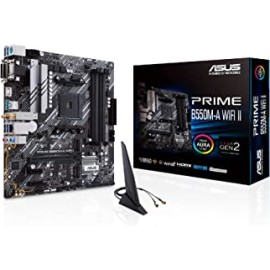 ASUS Prime B550M-A WiFi II (Ryzen AM4) Micro ATX Motherboard with Dual M.2, PCIe 4.0, Wi-Fi 6, 1 Gb Ethernet, HDMI, DVI-D, D-Sub, SATA 6 Gbps, USB 3.2 Gen 2 Type-A, and Aura Sync RGB Lighting Support