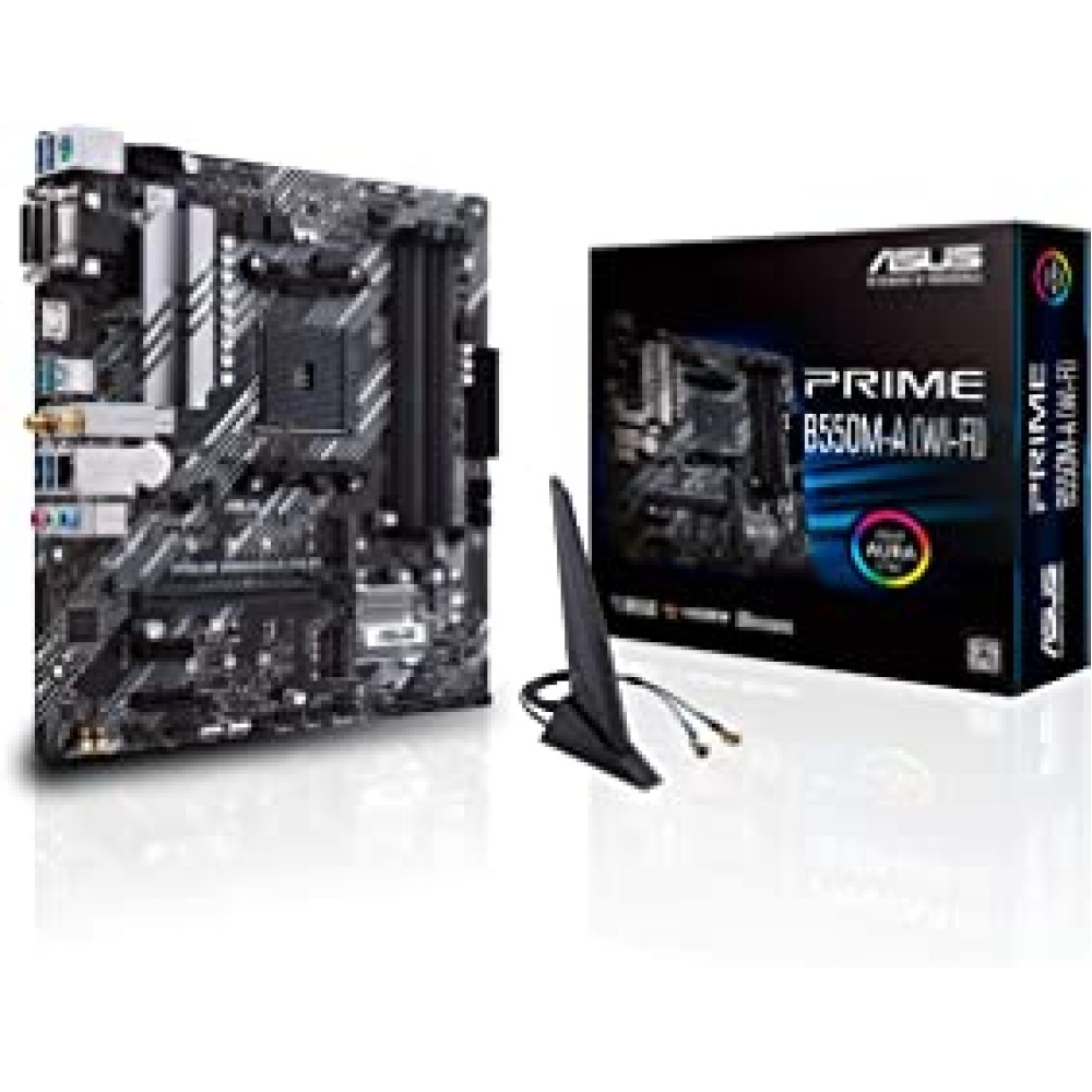 ASUS Prime B550M-A WiFi (AMD AM4 Ryzen 5000/4000G/3000) Micro ATX Motherboard with Dual M.2 PCIe 4.0 1Gb Ethernet SATA 6 Gbps USB 3.2 Gen2 and Aura Sync RGB Header Support - DDR4