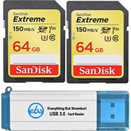 SanDisk Extreme 64GB SD Card (2 Pack) Speed Class 10 UHS-1 U3 C10 4K 64 GB