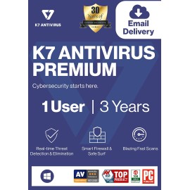 K7 Antivirus Premium 2022 |1 User, 3 Years | Antivirus, Smart Firewall and Intrusion Detection for Windows Laptop or PC | Email Delivery in 2 Hours (No-CD)