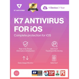 K7 Mobile Security for iOS Software 2022 for iPhone,iPads|1 User,1 Year |Internet Security, Secure Browser, Anti-Theft, Contacts Backup|24 hr Email Delivery