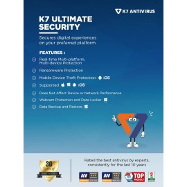 K7 Ultimate Security Antivirus Software 2022 | 1 Devices ,2Year| Threat Protection, Internet Security, Mobile Protection| Windows laptop, PC, Mac®, Phones, Tablets| 2hr Email Delivery-No CD