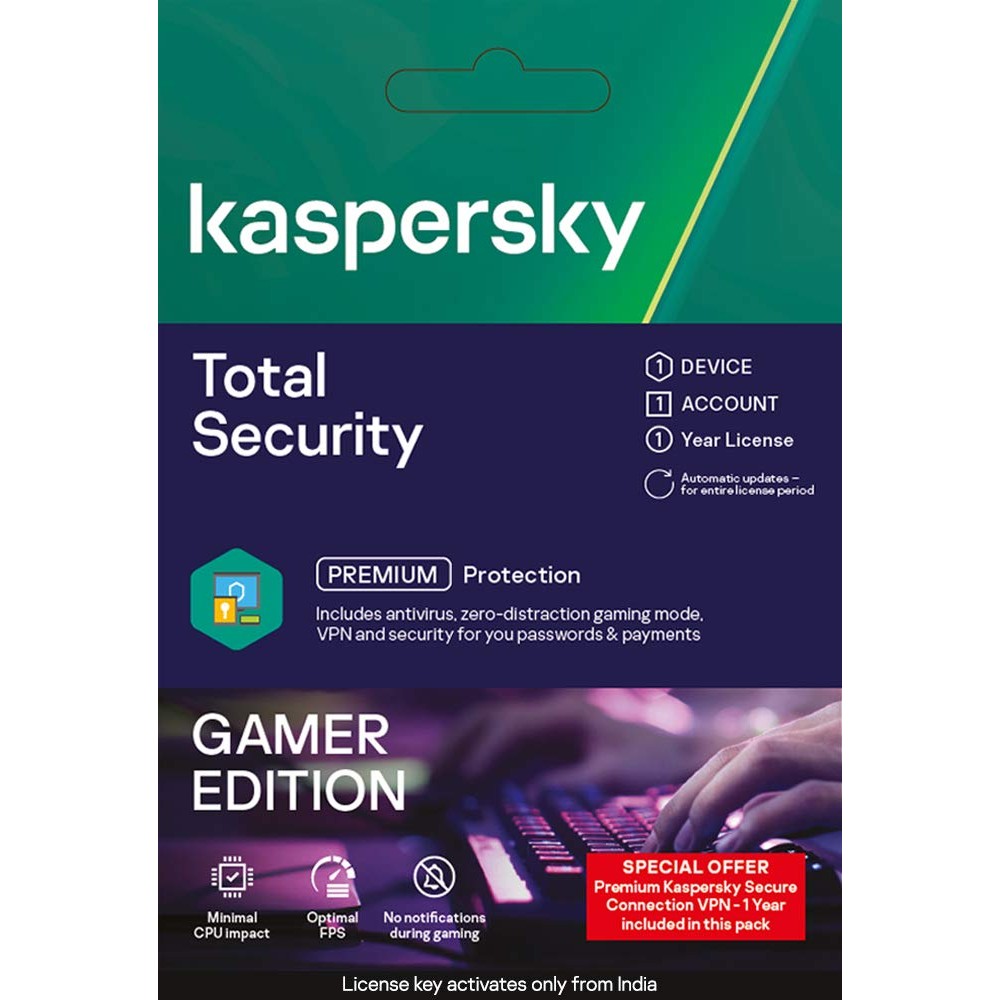 Kaspersky Total Security Gamer Edition with Premium VPN Secure Connection, Windows/Mac, 1 Device, 1 Year (Code emailed in 2 Hours - No CD)