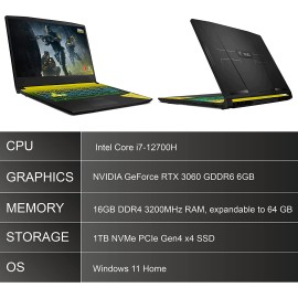 MSI Gaming Crosshair 15, Intel 12th Gen. i7-12700H, 40CM QHD 165Hz Gaming Laptop (16GB/1TB NVMe SSD/Windows 11 Home/Nvidia RTX 3060 6GB GDDR6/ Black/2.3Kg), B12UEZ-677IN