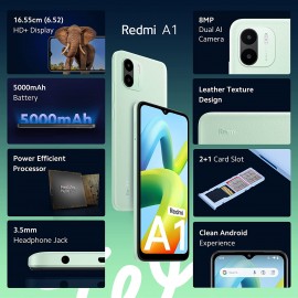 Redmi A1 (Light Blue, 2GB RAM, 32GB Storage) | Segment Best AI Dual Cam | 5000mAh Battery | Leather Texture Design | Android 12